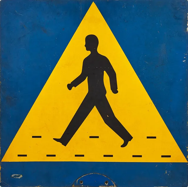 TRAFIKSKYLT, "Här går man", 1960-tal, lackerad plåt.