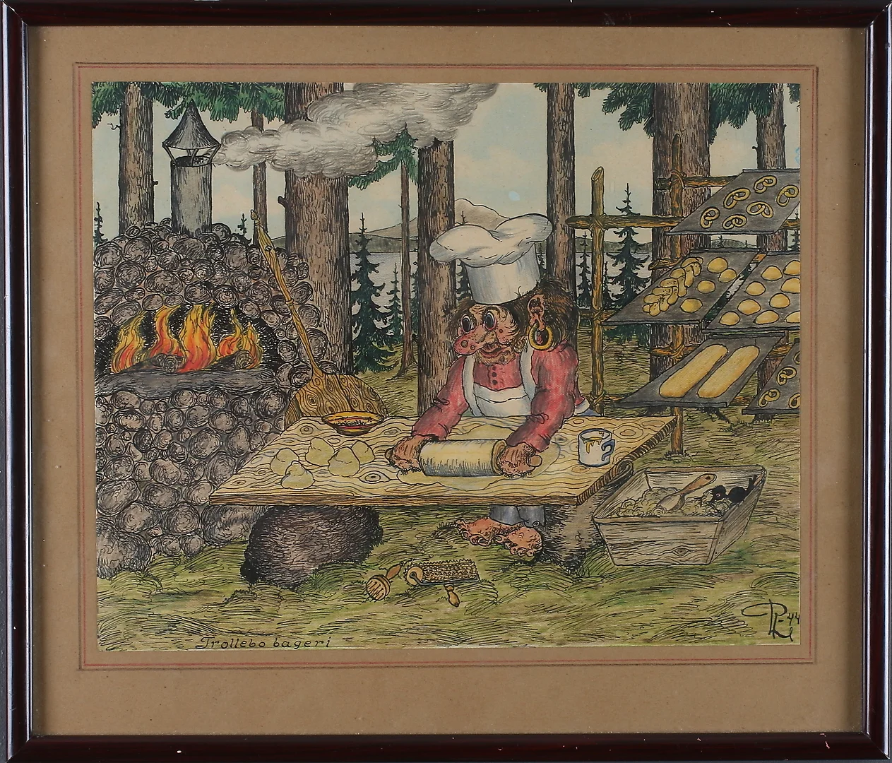 ROLF LIDBERG. "Trollebo bageri" akvarell på papper, monogramsignerad och daterad -44. — Paintings — Stadsauktion Sundsvall