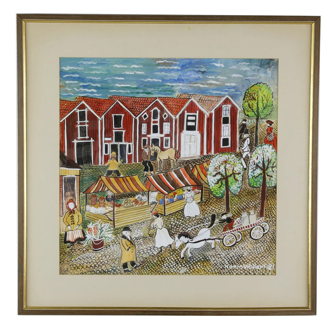 KARIN WOLLERT. Akvarell/gouache, Möljen, Hudiksvall, signerad, daterad -81. — Paintings — Hälsinglands Auktionsverk