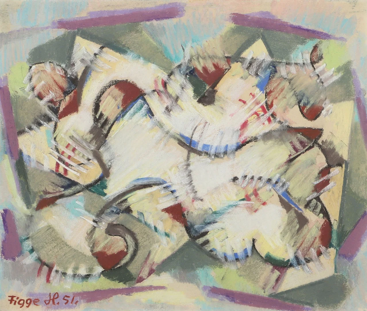 FIGGE HOLMGREN. Komposition, pastell, signerad Figge H. -51. — Paintings — Helsingborgs Auktionskammare