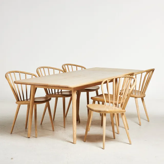 JONAS LINDVALL. "Miss Holly", för Stolab, formgiven 2011, matbord & stolar, 7 delar, vitoljad ek, 1 iläggsskiva.