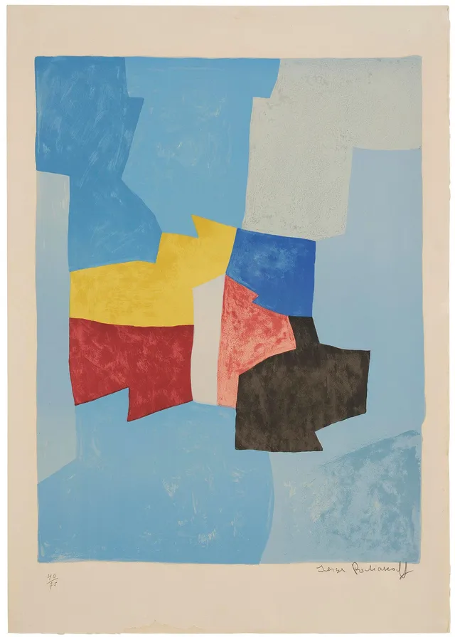 Serge Poliakoff, "Composition bleue, jaune et rouge".