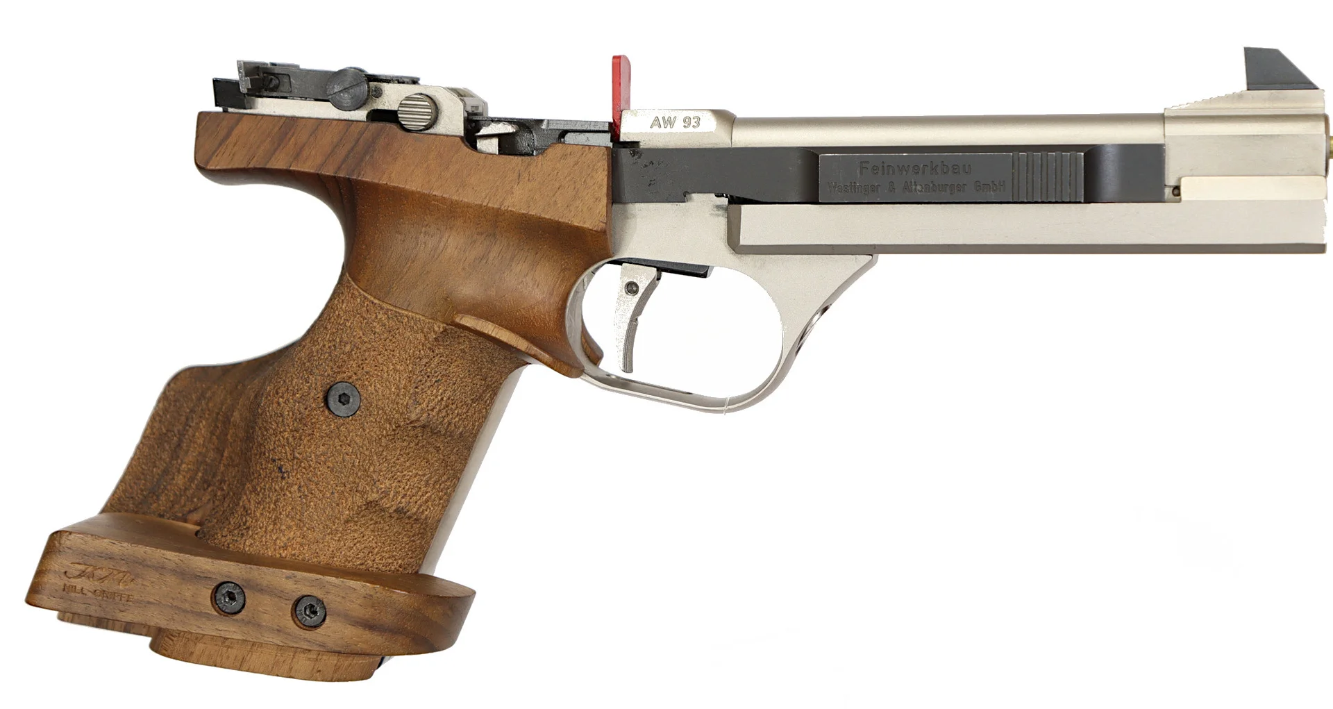 PISTOL, Halvautomatisk, fabrikat Feinwerkbau, modell AW93, kaliber .22LR, tillv.nr 5312, se-nr begagnad. — Pistols — Walter Borg