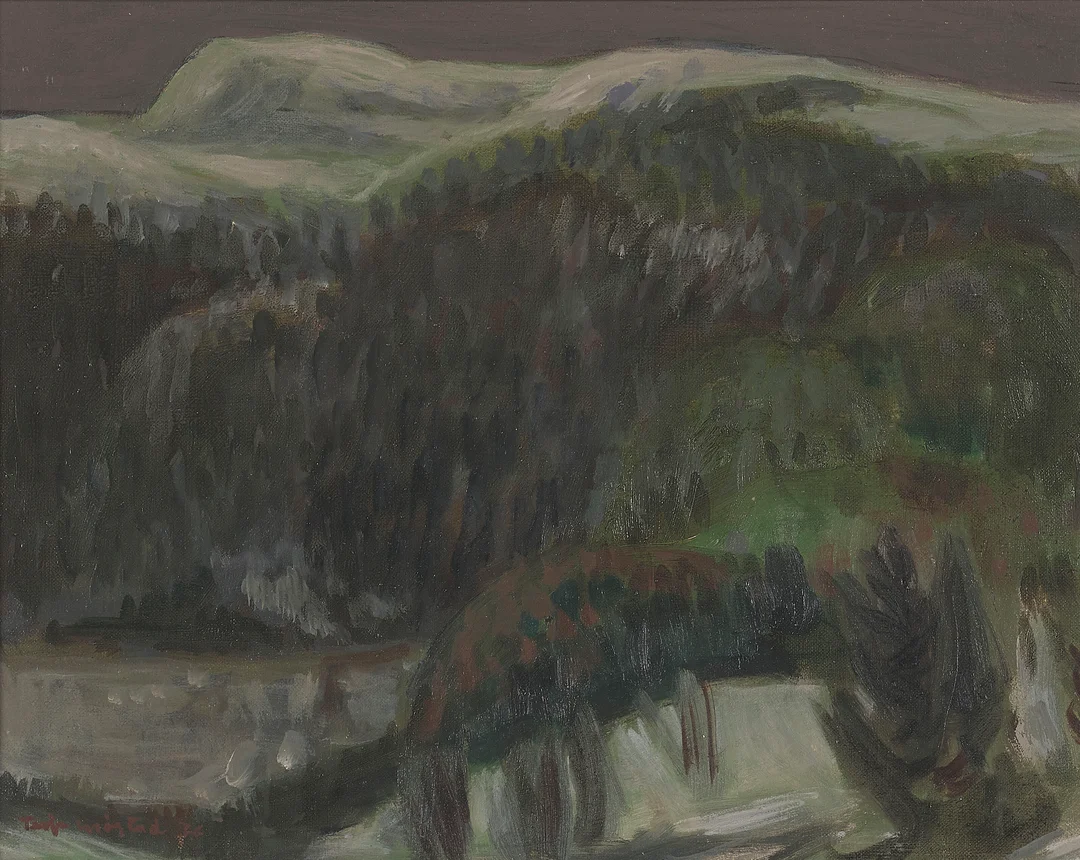 Grøstad, Terje — "Vinterstudie, Flatdal" 1976 — Kunst/Maleri — Blomqvist