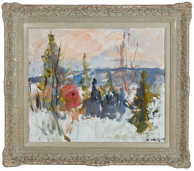 Schultz, Alexander — Rødt hus i vinterlandskap