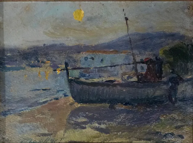 SEGUNDO MATILLA. Óleo sobre tabla, "Barca".