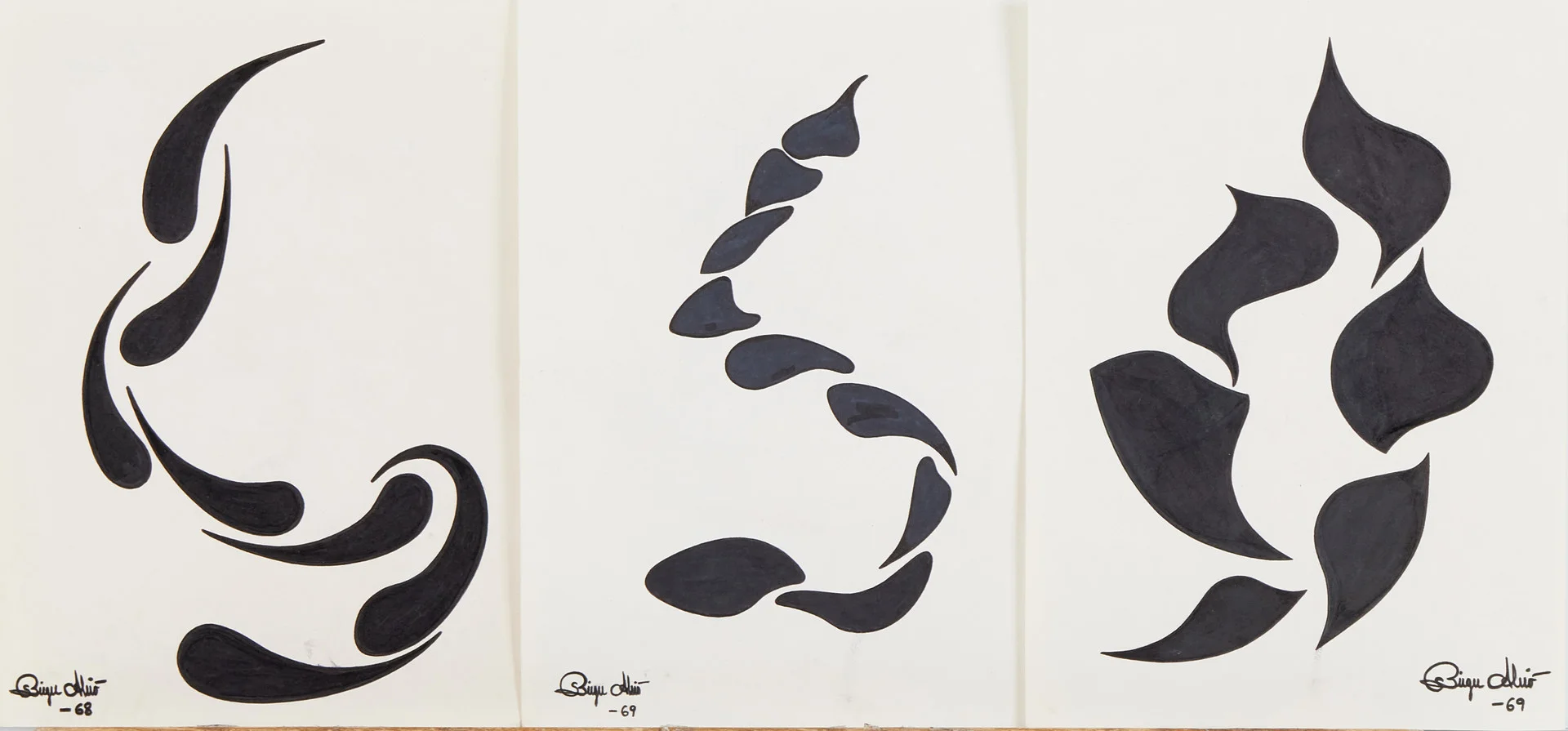 BIRGER ALSIÖ (1941-2021). (3) "Rundimentar komposition V", "Rundimentär komposition VI", "Rundimentär komposition VII", tusch. — Drawings — Stockholms Auktionsverk Magasin 5