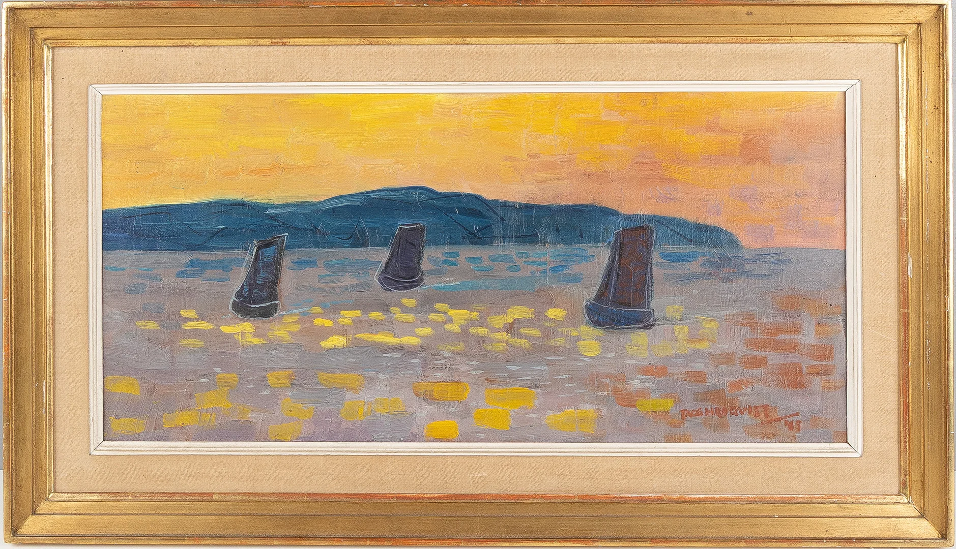TAGE HEDQVIST (1909-1997). Olja på duk, "Solnedgång vid Kullen", signerad. — Paintings — Stockholms Auktionsverk Helsingborg