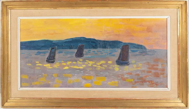 TAGE HEDQVIST (1909-1997). Olja på duk, "Solnedgång vid Kullen", signerad.