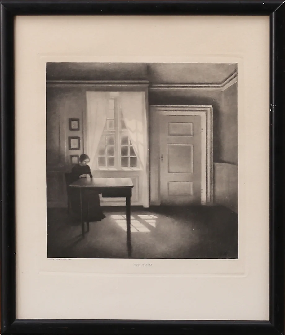 VILHELM HAMMERSHØJ. "Solskin", litografiskt tryck efter. — Engravings & Prints — Garpenhus Auktioner