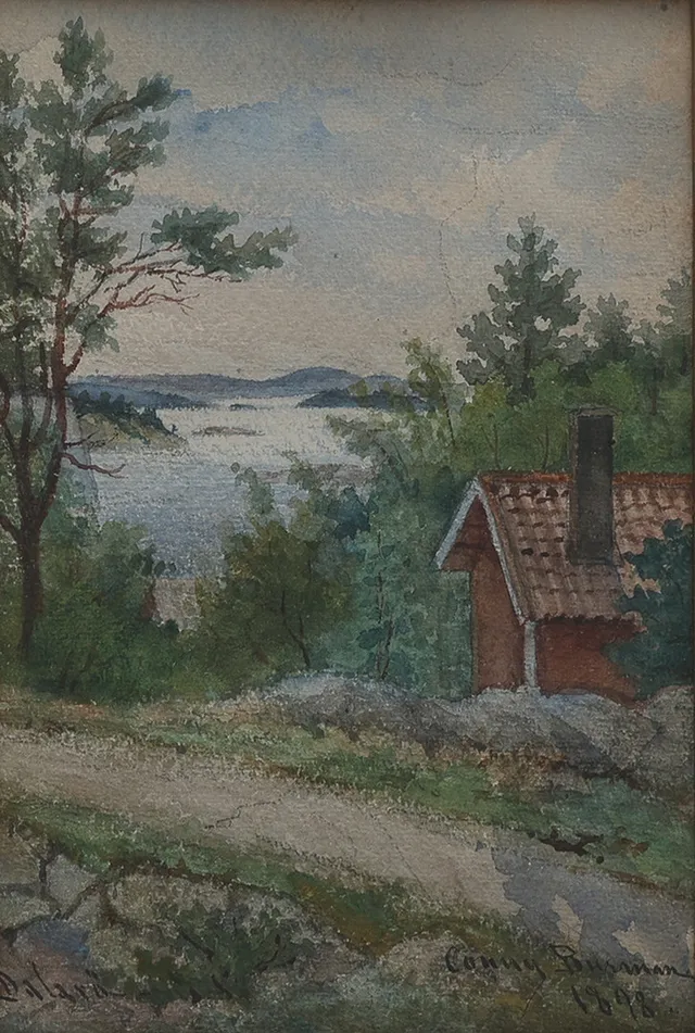 CONNY BURMAN. DALARÖ, AKVARELL PÅ PAPPER.