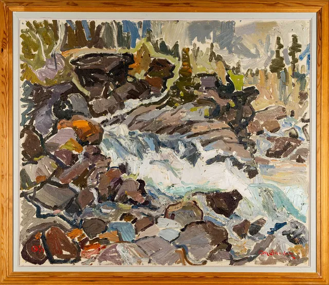 OLLE BLOMBERG. Olja på duk, "Leipikforsen, Stekenjokk", signerad och daterad 1974.
