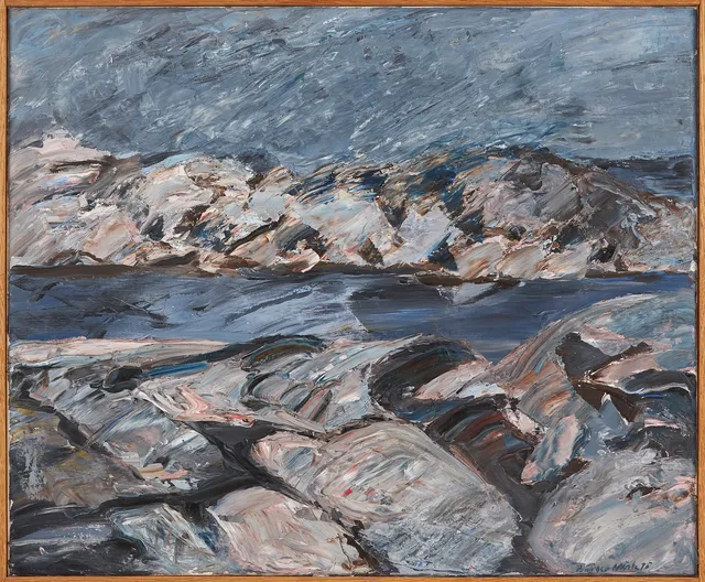 BIRGER MÖRK. "Marsväder Lofoten" oljemålning på duk, signerad och daterad 75.