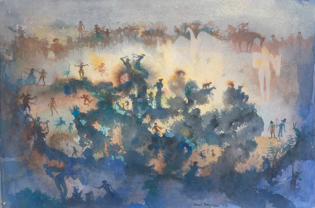 Jørgensen, Knut — Figurer i landskap, 1979 — Kunst/Øvrig billedkunst — Blomqvist