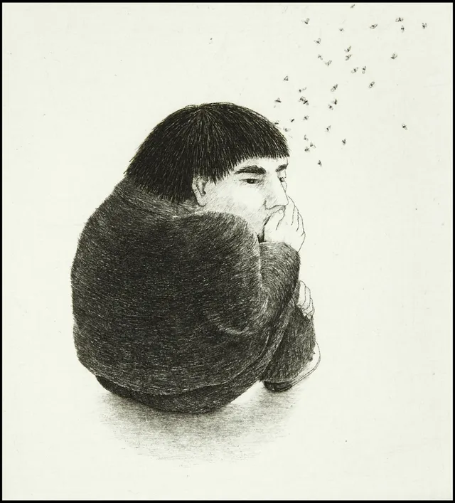 ULLA FRIES (född 1946), "Liten man", signerad och numrerad 40/90, kopparstick.
