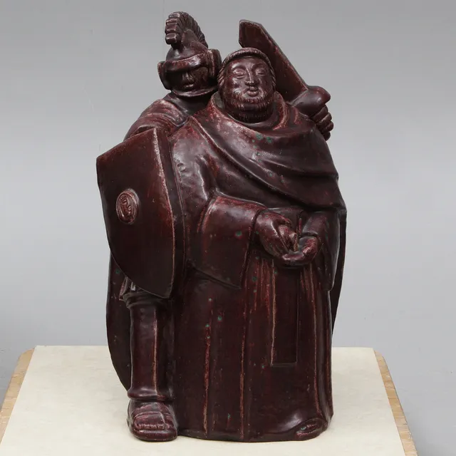 JAIS NIELSEN. skulptur, stengods, 2 personer: Pontius Pilatus och Romersk soldat, Royal Copenhagen, formgiven 1927.