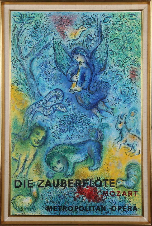 MARC CHAGALL. EFTER. affisch, "Die Zauberflöte, Mozart, Metropolitan Opera".