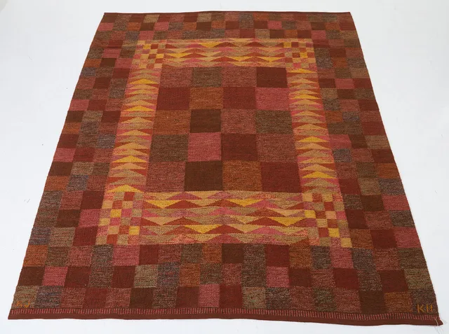 KARIN JÖNSSON. matta, rölakan, signerad KJ KH, Klockargårdens Hemslöjd, ca 223 x 183 cm.