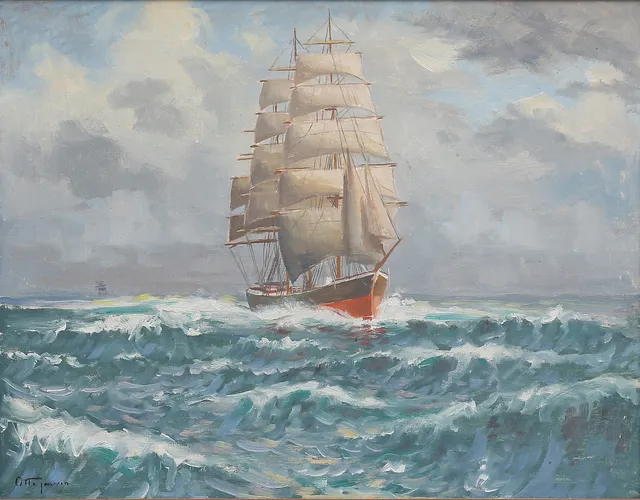 OTTO JANSSON. Fartyg. Olja på duk, signerad.