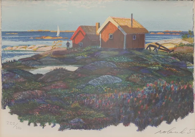 ROLAND SVENSSON. "Utskärsbodar från Fredals skärgård", signerad och numrerad 222/350.