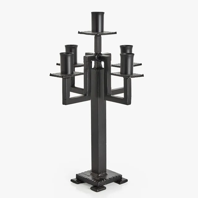 LJUSSTAKE, smidesjärn, för 5 ljus, märkt/signerad.