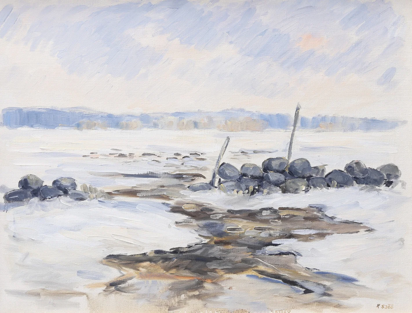 KENNETH SJÖÖ. Landskap med stengärdesgård, olja på duk, signerad. — Paintings — Växjö Auktionskammare