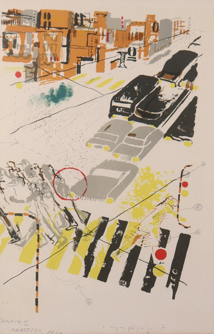 JÖRGEN FOGELQUIST. litografi, "Trafik II". — Engravings & Prints — Markus Auktioner