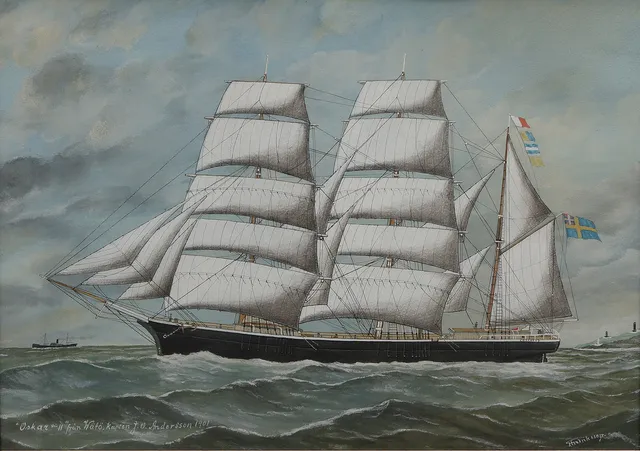GUSTAF FREDRIKSSON. SKEPPSPORTRÄTT, GOUACHE, OSCAR II, WÄTÖ, KAPTEN J.O. ANDERSSON 1901.