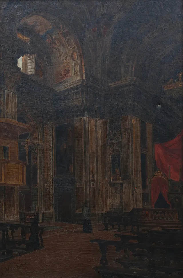 A. VENTURA. Interior of the church of Sant'Antonio Abate, Milan.