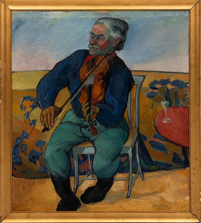 HADAR JÖNZÉN (1885-1977). Fiolspelande man, olja på duk, signerad och daterad 1911.
