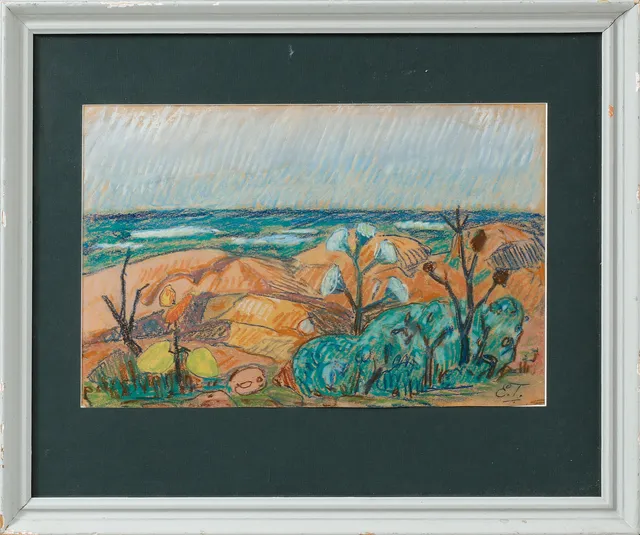 EVERT TAUBE. Kustlandskap, pastell, signerad.