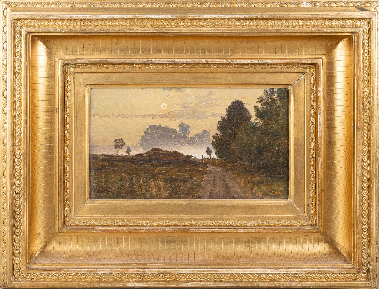 REINHOLD NORSTEDT. Landskap med måne, olja på pannå. — Paintings — Stockholms Auktionsverk Helsingborg