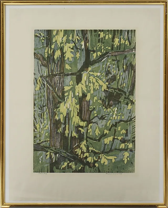 MARGARETA CARLSTEDT. Grafiska blad, 2 st, Träsnitt samt Linoleumsnitt, signerade och numrerade.