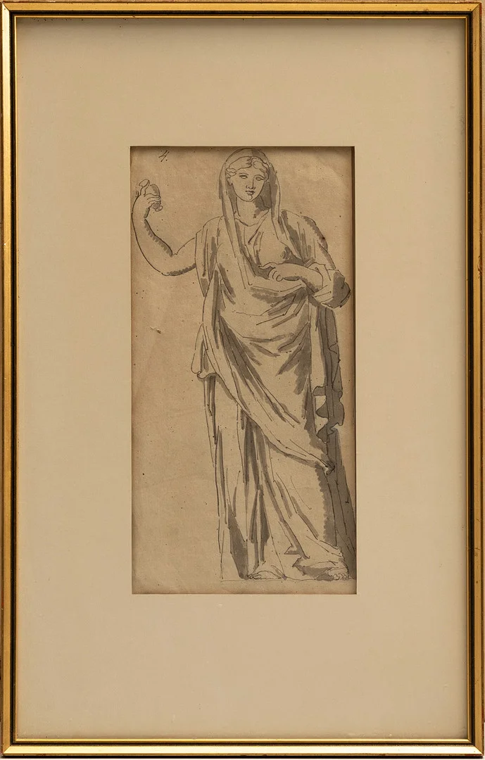 LOUIS MASRELIEZ (1748-1810). tillskriven, Kvinna i dräkt, Kolorerad teckning. — Drawings — Auktionshuset Kolonn
