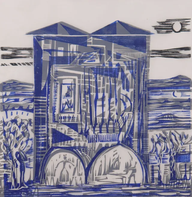 TORE HULTCRANTZ (1923-1998). träsnitt, byggnad.