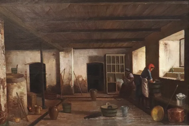 ANKER LUND (1840-1922). olja på duk, kvinnor som tvättar.