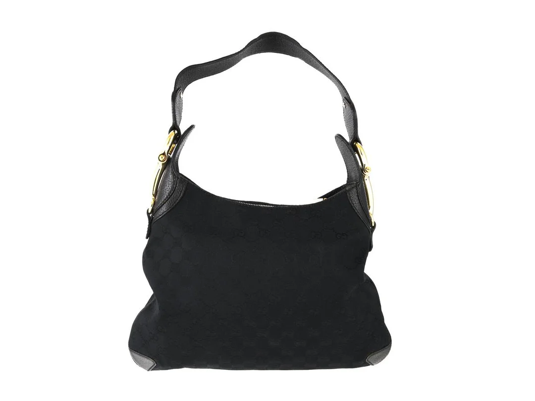 VÄSKA, GUCCI, Hobo Bag, svart tyg GG, svart läder, guldfärgade beslag, 37x27 cm, märkt 145826-2123, dustbag. — Accessoarer/Väskor — Kaplans