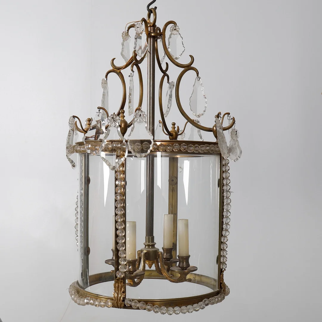 A MODERN GLASS AND BRASS HALL LANTERN. — Ceiling lights — Dreweatts Online