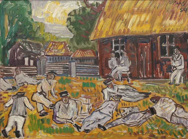 OTTO PAAS. (Estland/Sverige), olja på pannå, "Fiskare från Ruhnö", signerad och daterad 54.