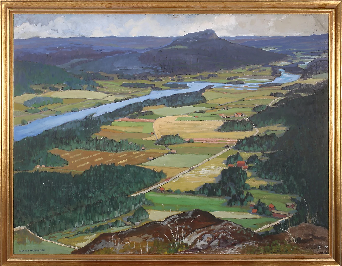 FRIEDRICH WILHELM HUNDT. "Ljungan från Rankleven", olja på pannå, signerad. — Paintings — Stadsauktion Sundsvall