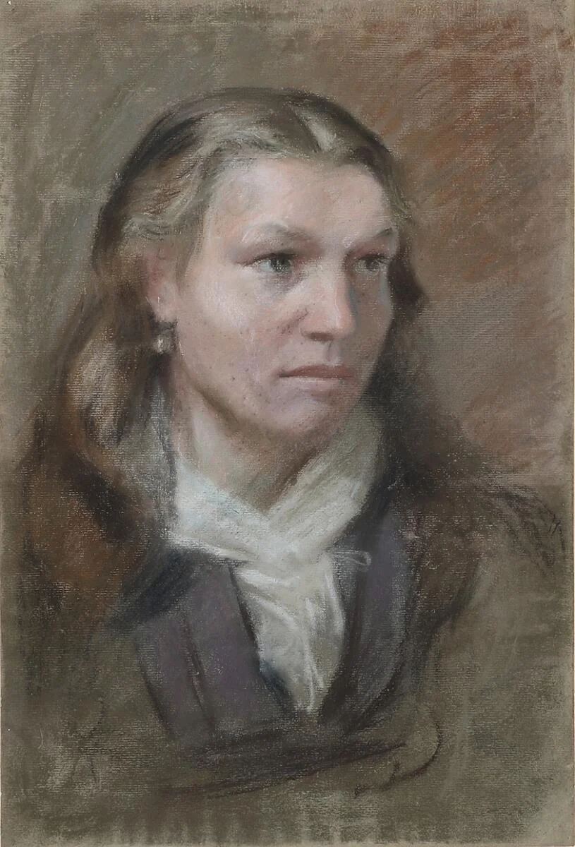 Laurits Tuxen: Portrait of a young woman. Unsigned. Pastel on paper laid on paper. Sheet size 43.5×29 cm. — Prints & Drawings — Bruun Rasmussen