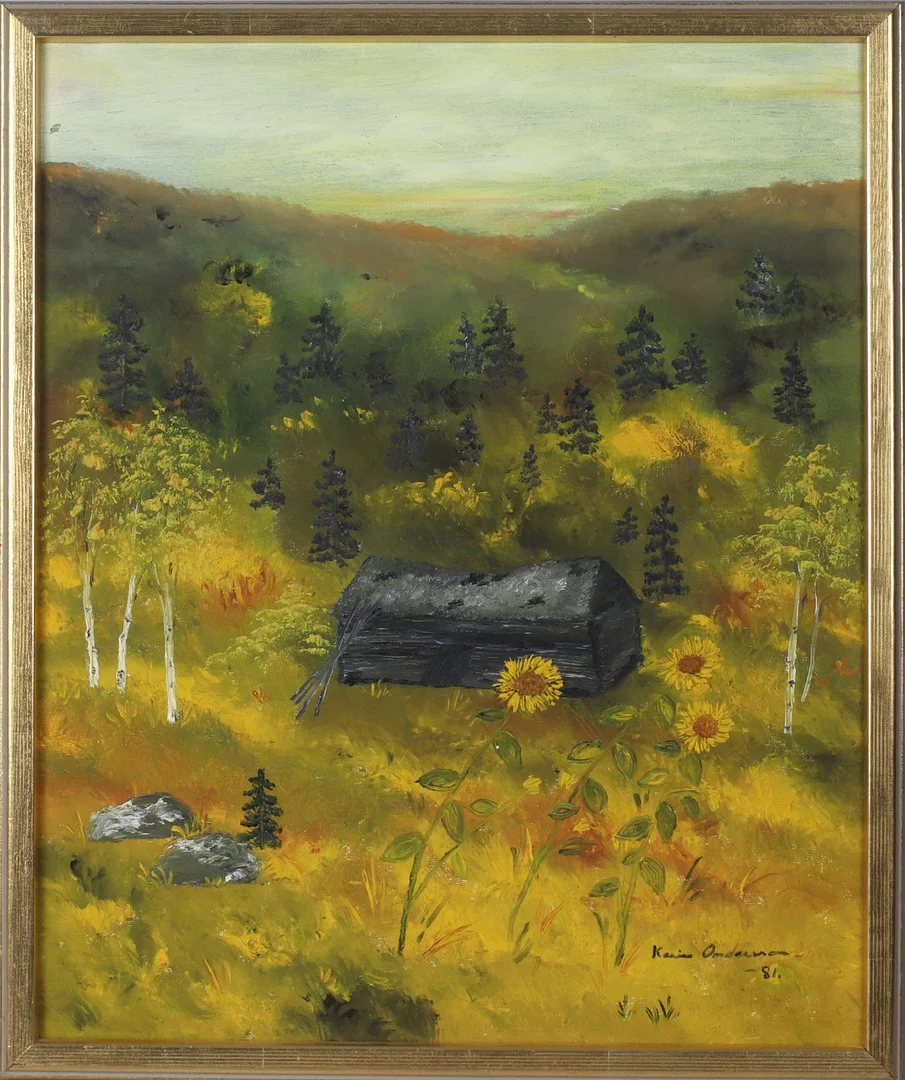 KARIN ANDERSSON. Fäbod, olja på duk, signerad och daterad -81. — Paintings — Stadsauktion Sundsvall