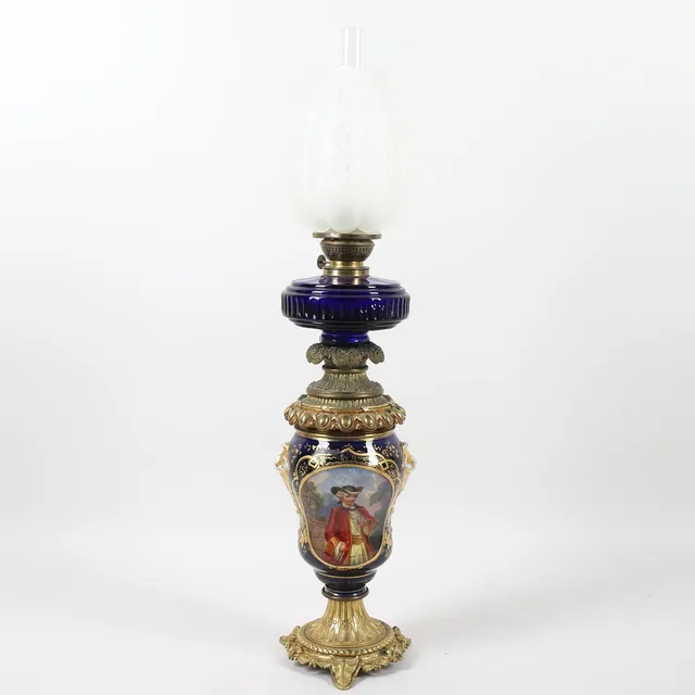BORDSFOTOGENLAMPA, porslin, mässing, glas, 1900-tal.