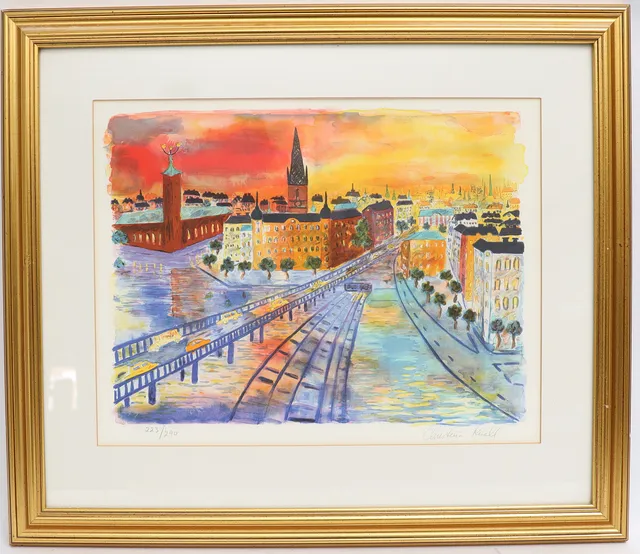 CHRISTINA KNALL. Motiv från Stockholm, färglitografi, signerad och numrerad.
