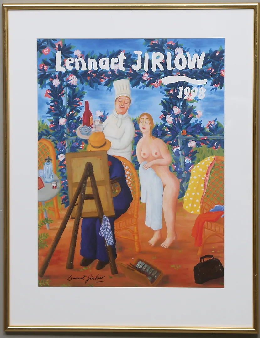 LENNART JIRLOW. Konstnär vid staffli. Handsignerad utställningaffisch, 1998. — Other — Gomér & Andersson Linköping