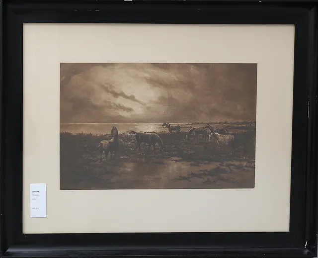 OTTO GRIPENSVÄRD. "Ölandshästar". Etsning, signerad.