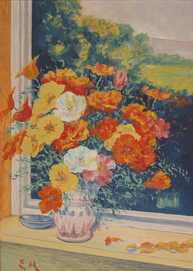 ESTER HENNING. Olja på pannå, monogramsignerad. — Paintings — RA Auktionsverket Norrköping