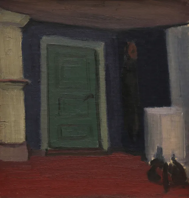 EDVIN LINDHOLM-HOUGE. OLJA på pannå, interiörmotiv, signerad, 1950.