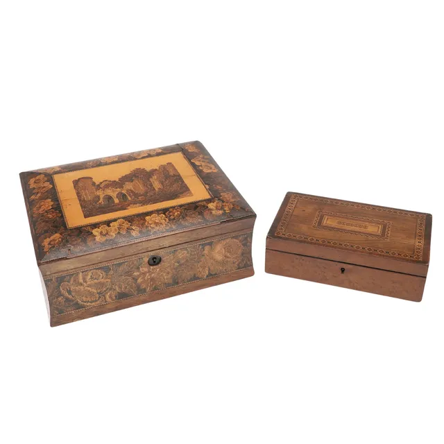 A VICTORIAN TUNBRIDGEWARE WORK BOX.