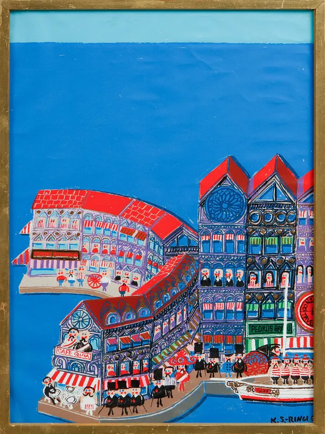 KJELL SÖRENSEN RINGI. Färgserigrafi, Stadsmotiv, signerad.